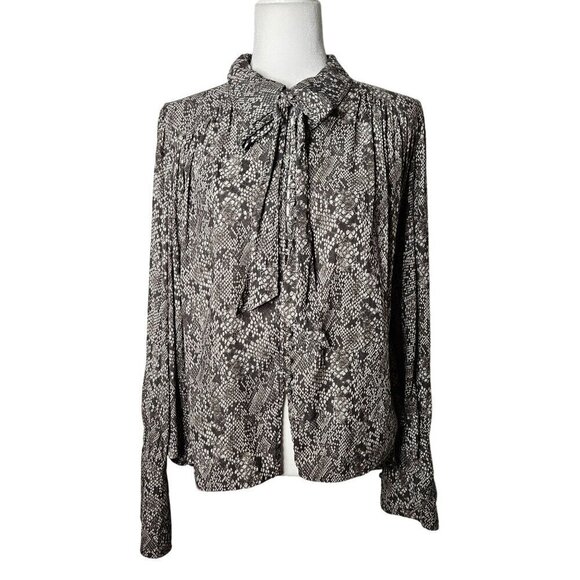 Free People Size Medium Modern Muse Snakeskin Python Detachable Tie Blouse Top - Picture 3 of 12